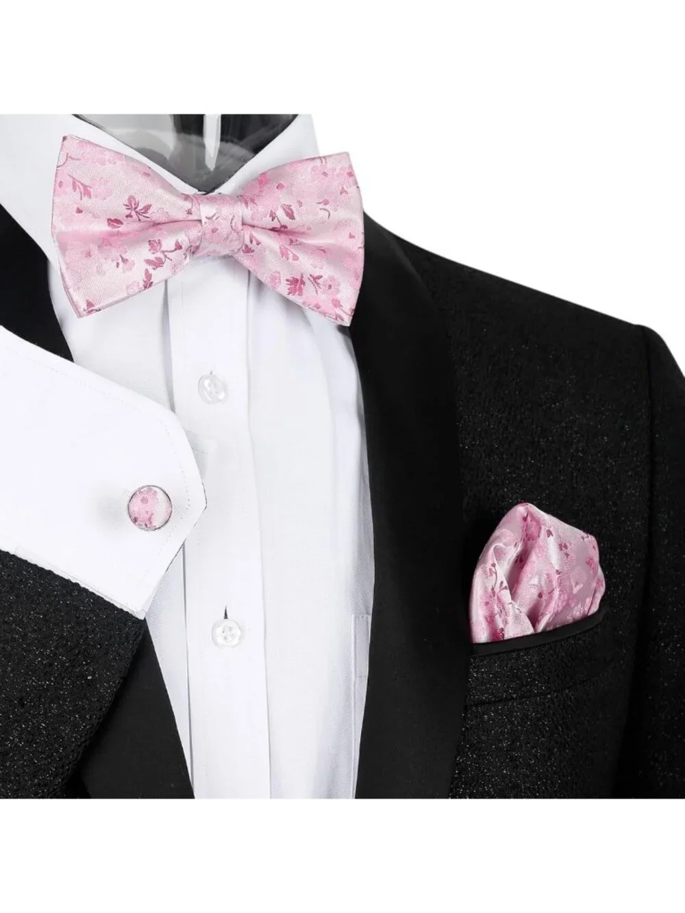 Stylish Men's 3-Piece Floral Bow Tie Set with Cufflinks - Perfect for Weddings
